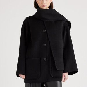 NWT Quince Double-Faced Merino Wool Scarf Coat in Black Size Small
